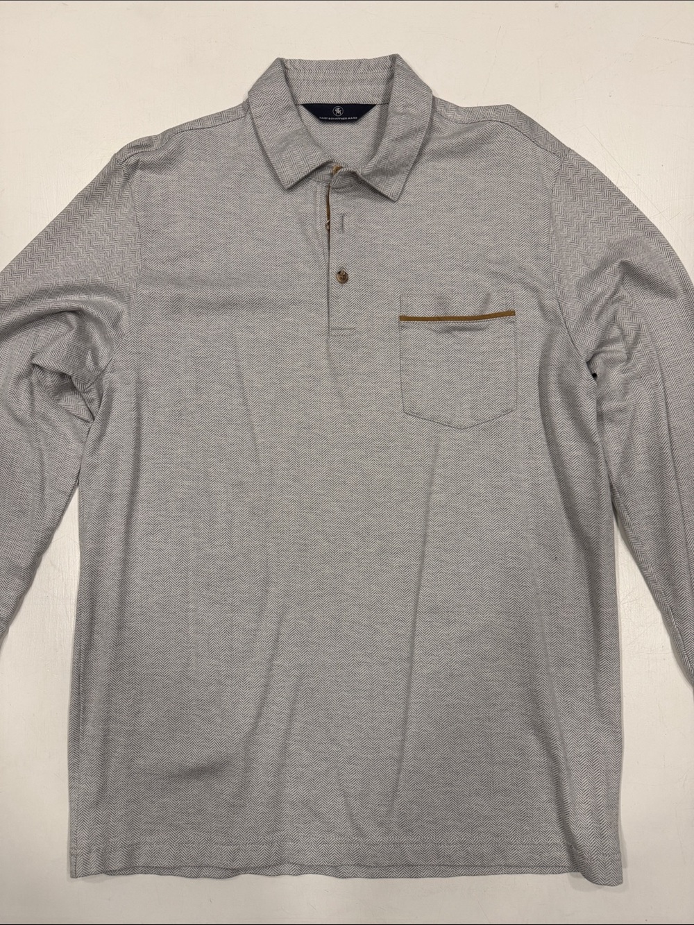 Hart Schaffner Marx Light Gray Long Sleeve Polo with Chest Pocket